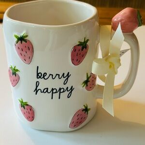 NEW! RAE DUNN Berry Happy Mug NWT Strawberry Kitchen Coffee Collectors